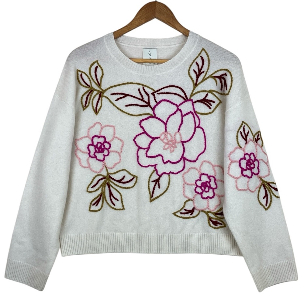 JOIE 100% Cashmere Embroidered Floral Cream Sweater NWT